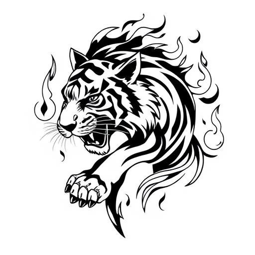 Stylized Tiger Head with Flames: Power & Passion